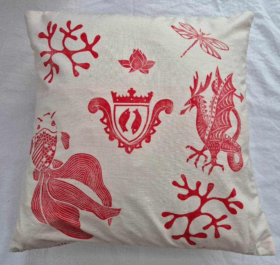 housse de coussin zodiac poisson et dragon rouge