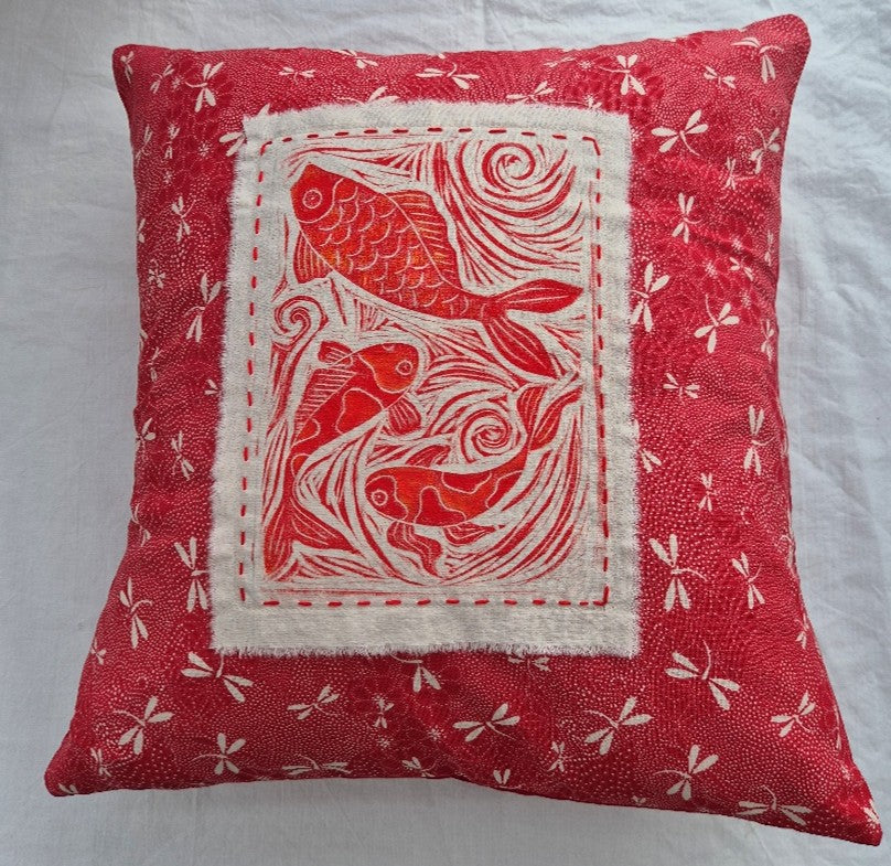 housse de coussin 3 poissons carpes KOI