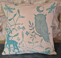 housse de coussin cerf, chouette et libellule
