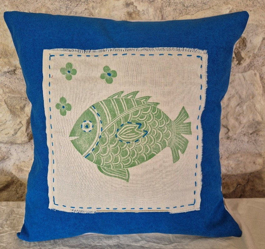housse de coussin poisson vert